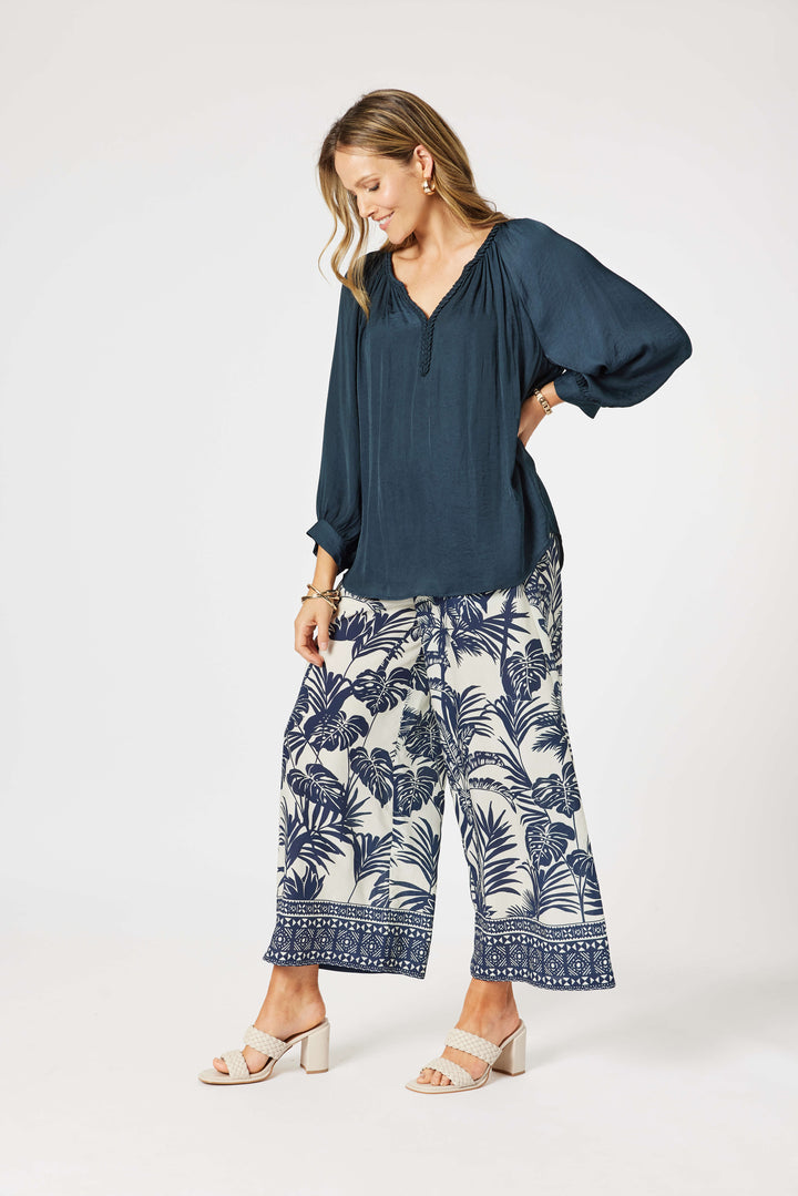 Lux Plait Top - Navy