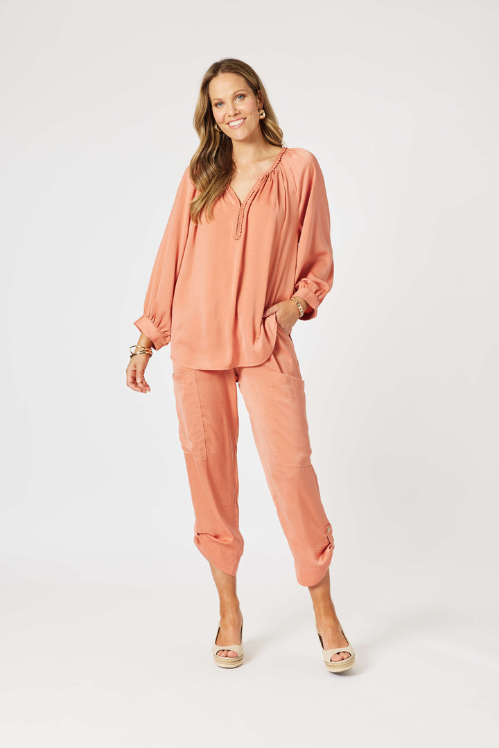 Traveller Luxe Side Button Pant - Sunset