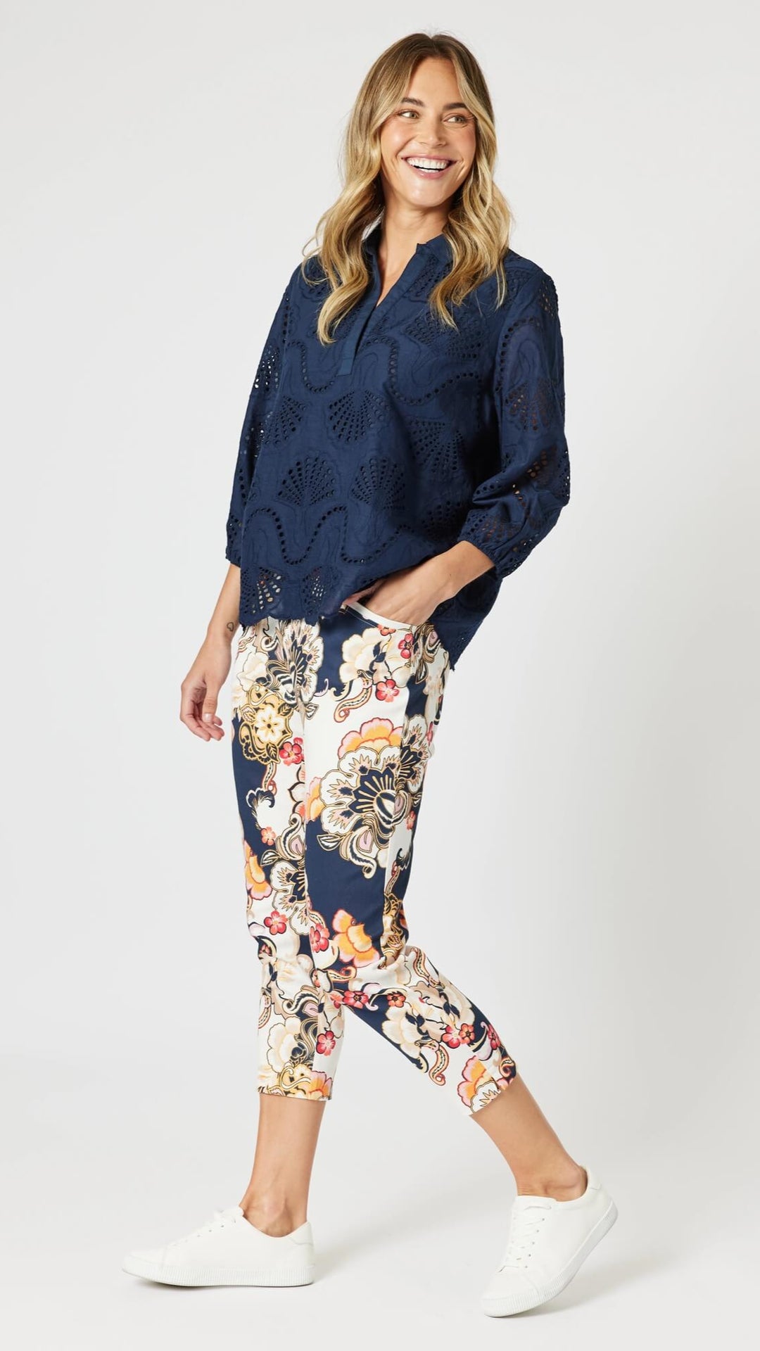 Lexi Floral Print Pant - Navy Multi