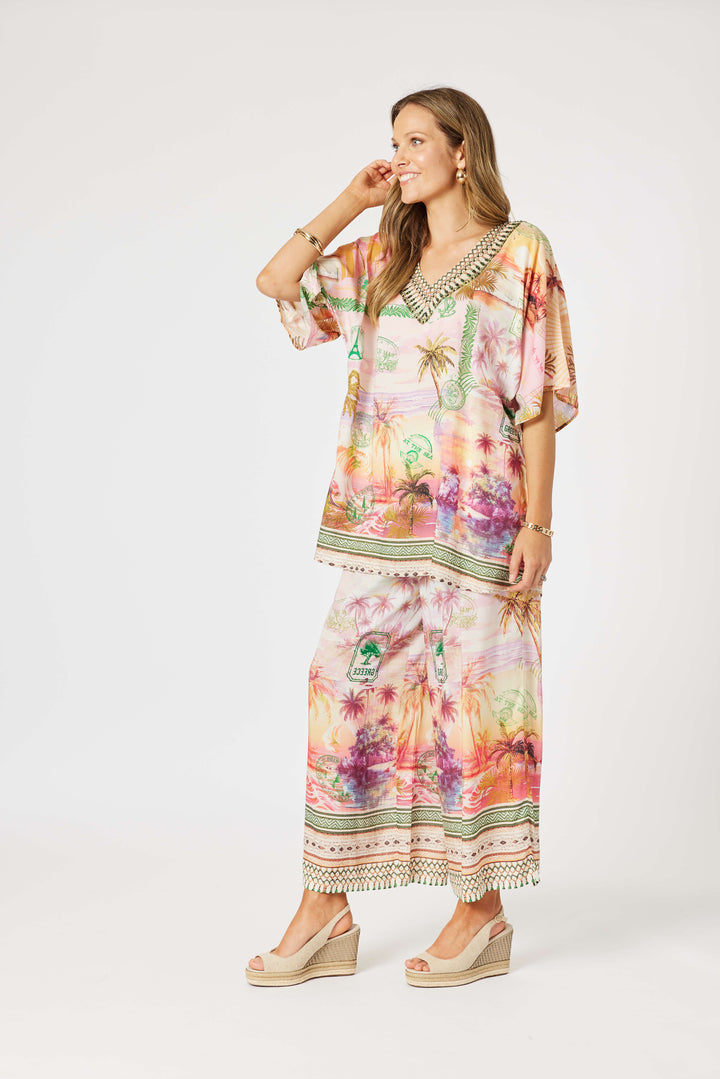 Passport V-Neck Top - Sunset Multi