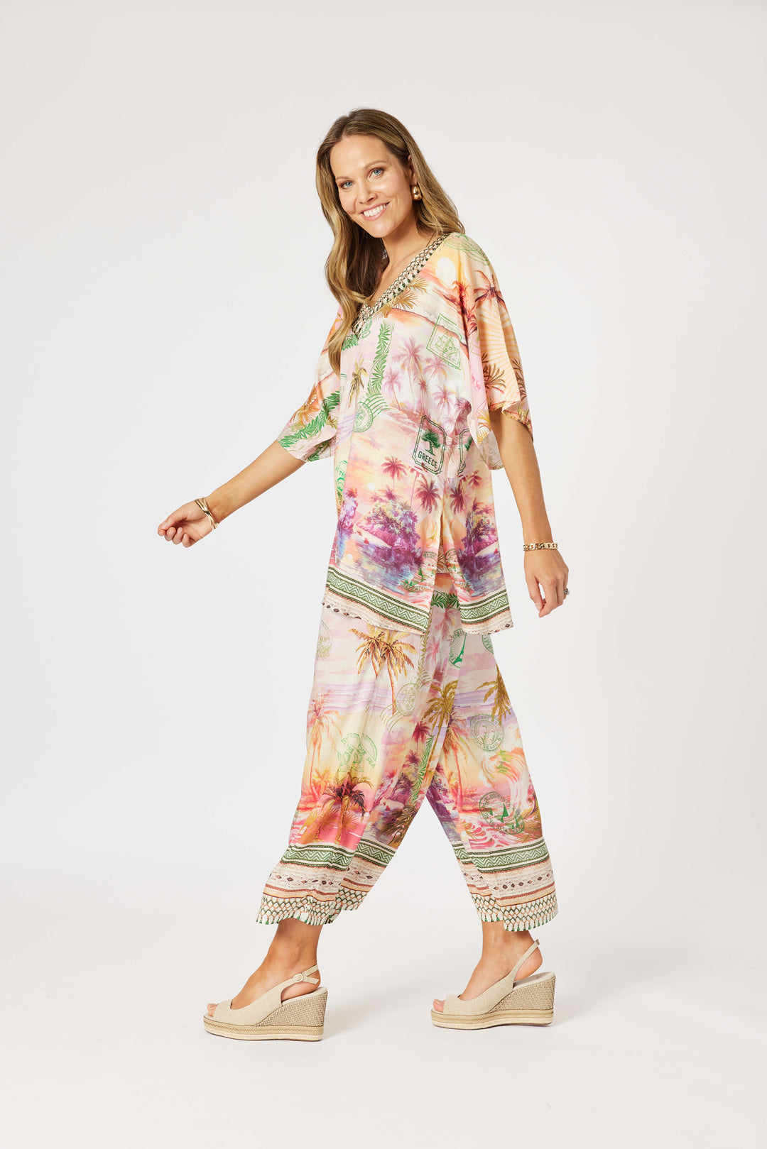 Passport V-Neck Top - Sunset Multi