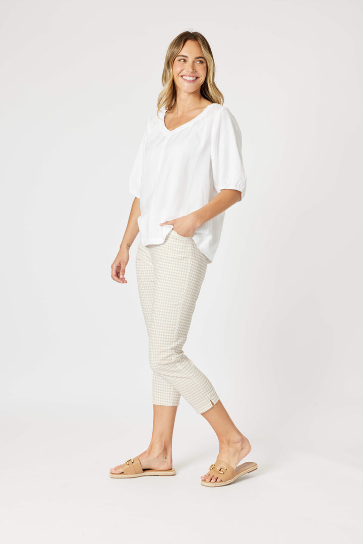 Lino V Neck Top - White