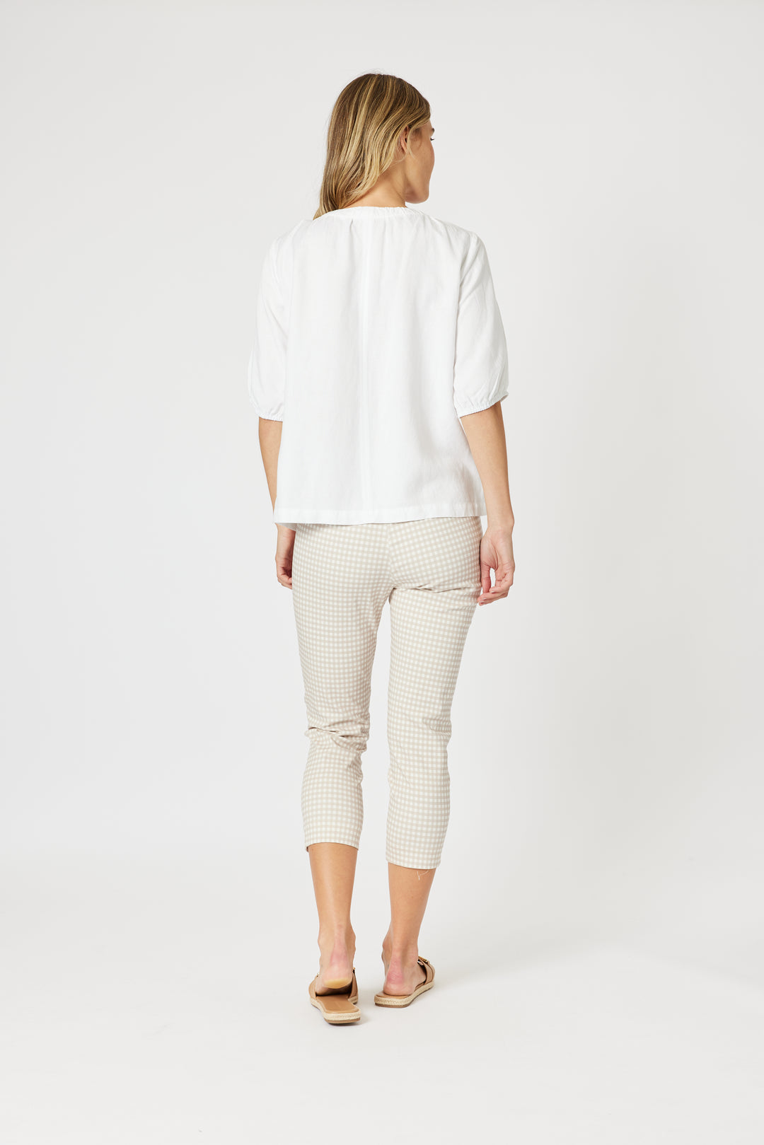 Alexis Gingham Print Pant - Natural
