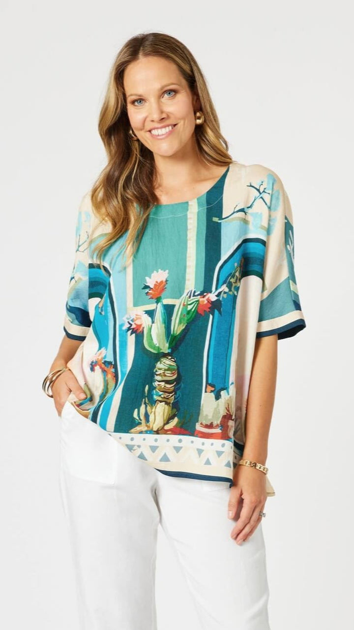 The Tulum Print Shell Top - Blue/Multi