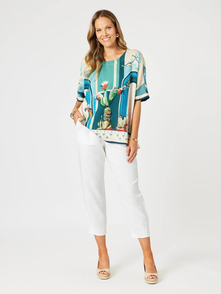 The Tulum Print Shell Top - Blue/Multi