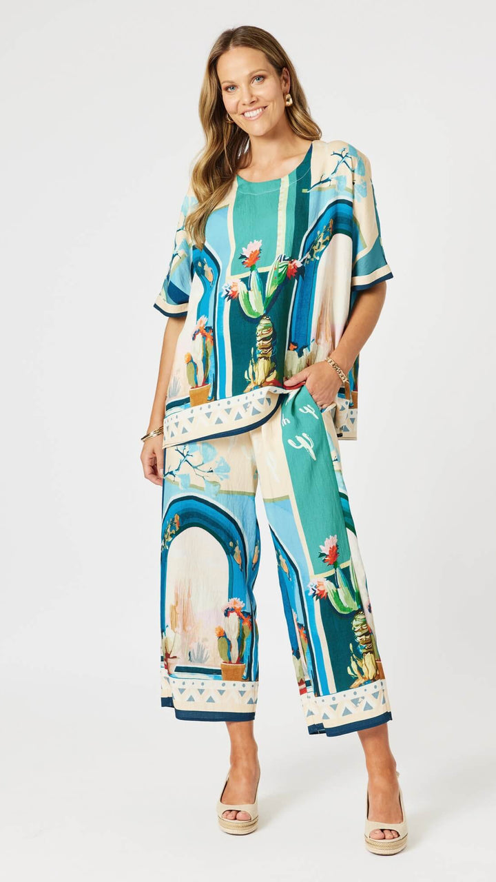 The Tulum Print Shell Top - Blue/Multi