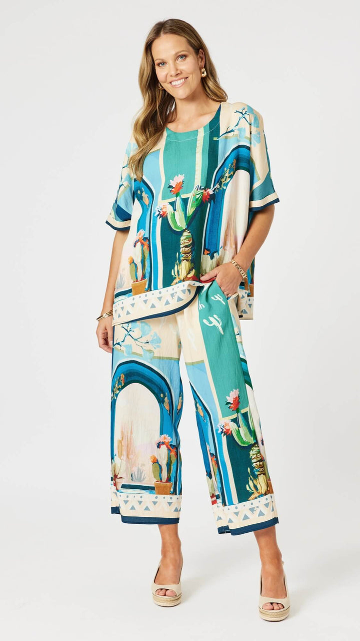 The Tulum Print Wide Leg Pant - Blue/Multi