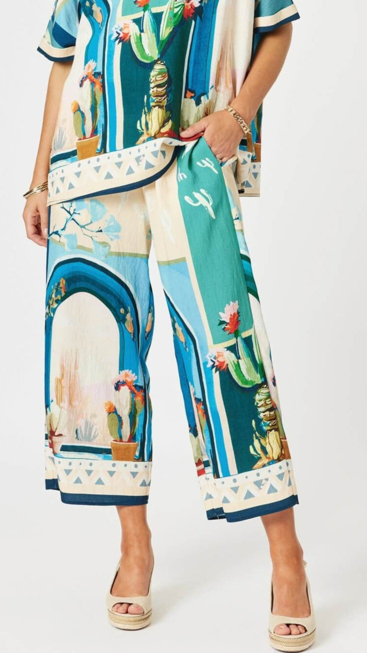 The Tulum Print Wide Leg Pant - Blue/Multi
