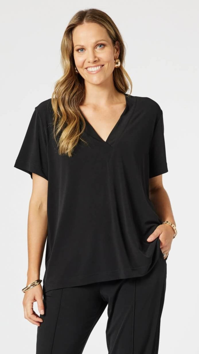 Maggie V Neck Travel Top - Black