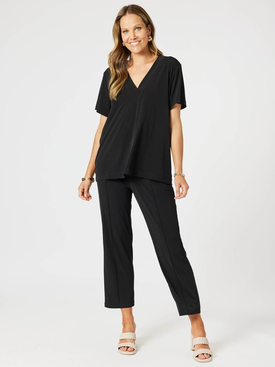 Maggie V Neck Travel Top - Black