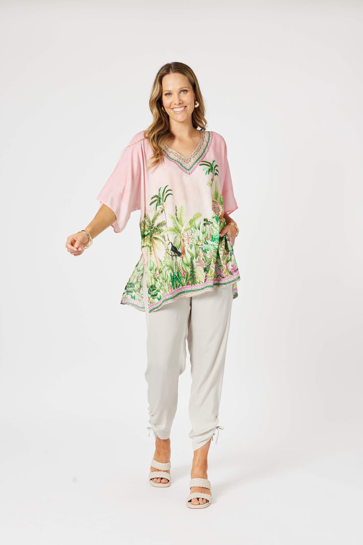 Toucan V neck Top  Pink