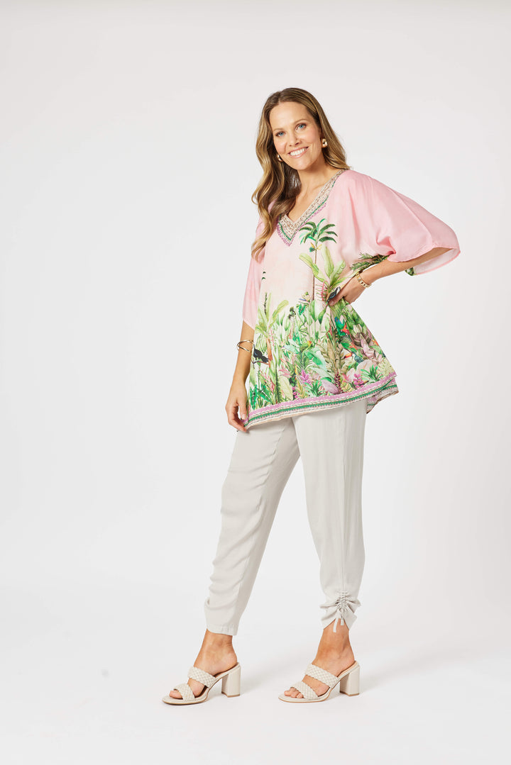 Toucan V neck Top  Pink