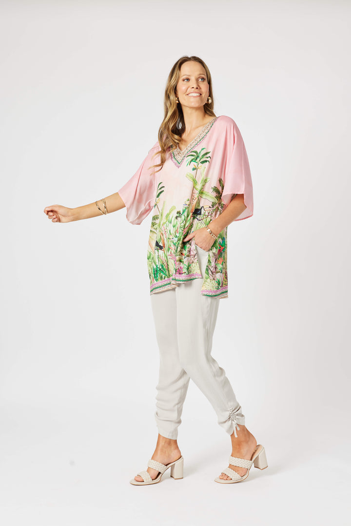 Toucan V neck Top  Pink