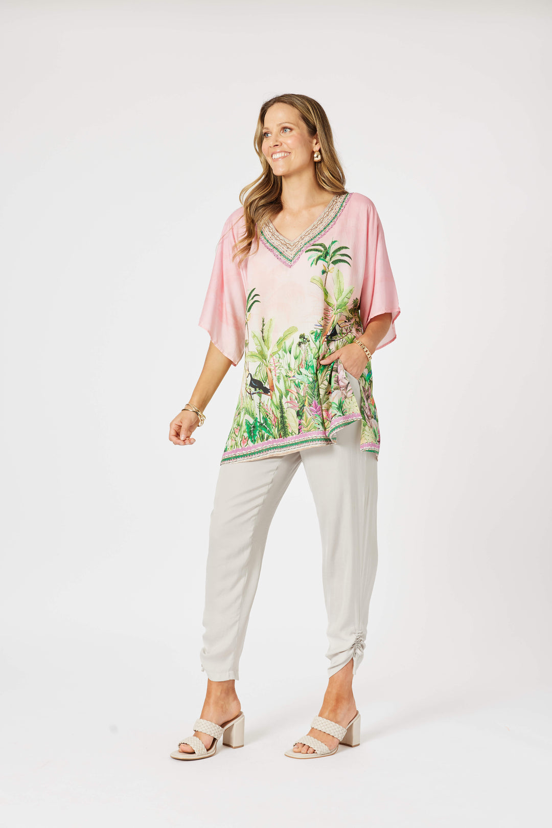 Toucan V neck Top  Pink