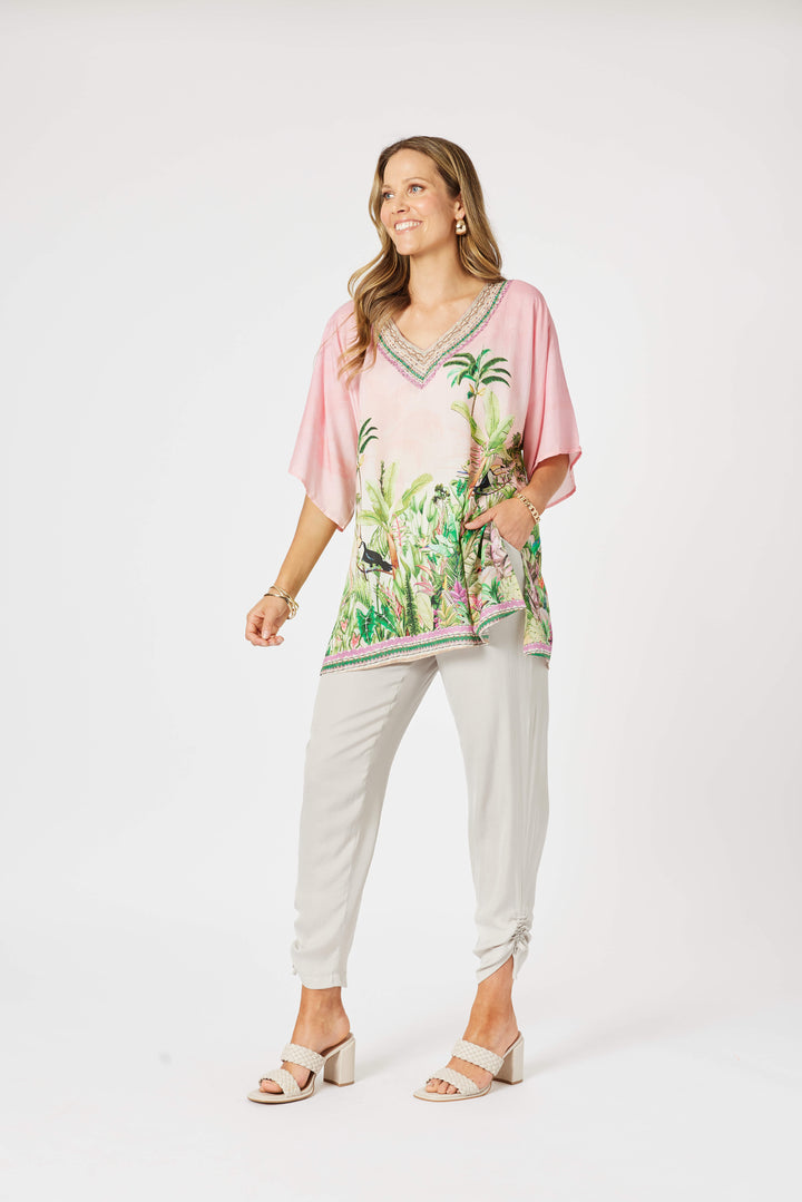 Toucan V neck Top  Pink