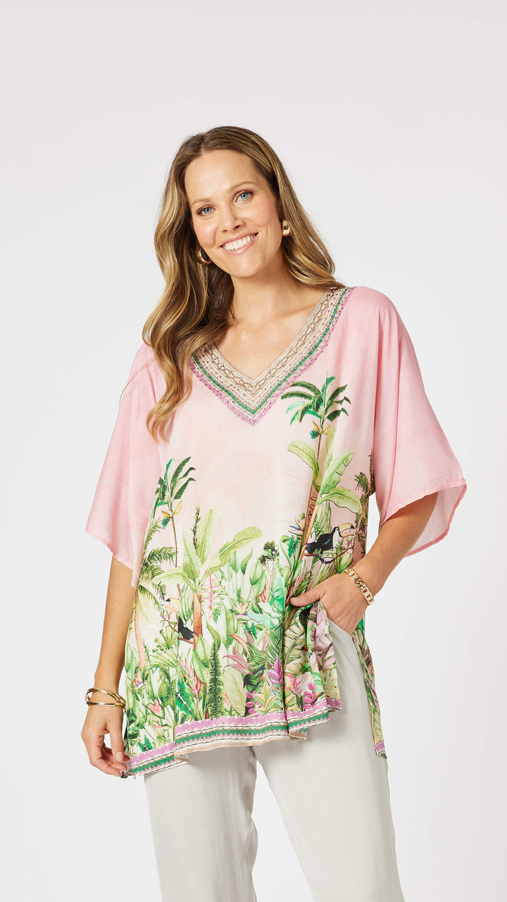 Toucan V neck Top  Pink