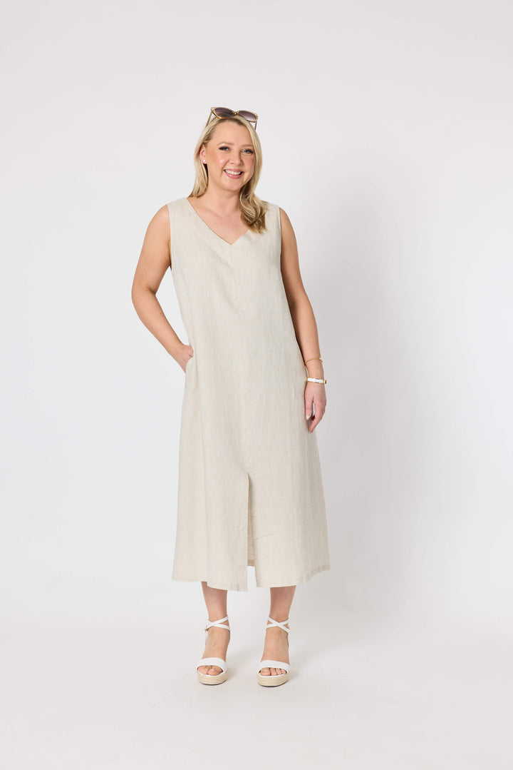 Gordon Smith Ava Linen V-neck Dress - Natural