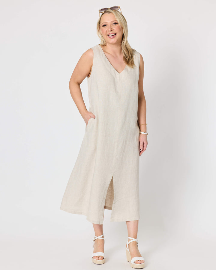 Gordon Smith Ava Linen V-neck Dress - Natural