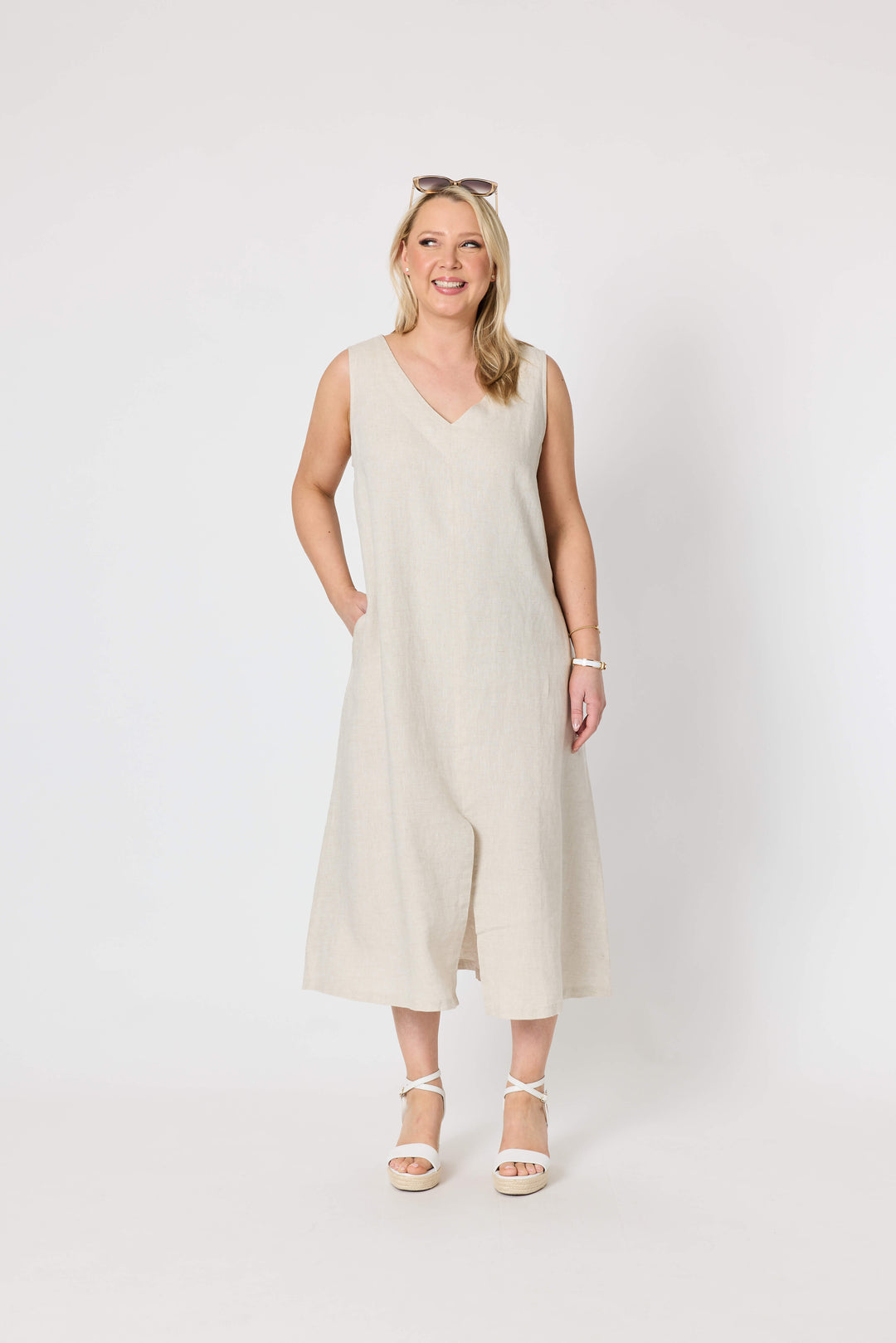 Gordon Smith Ava Linen V-neck Dress - Natural