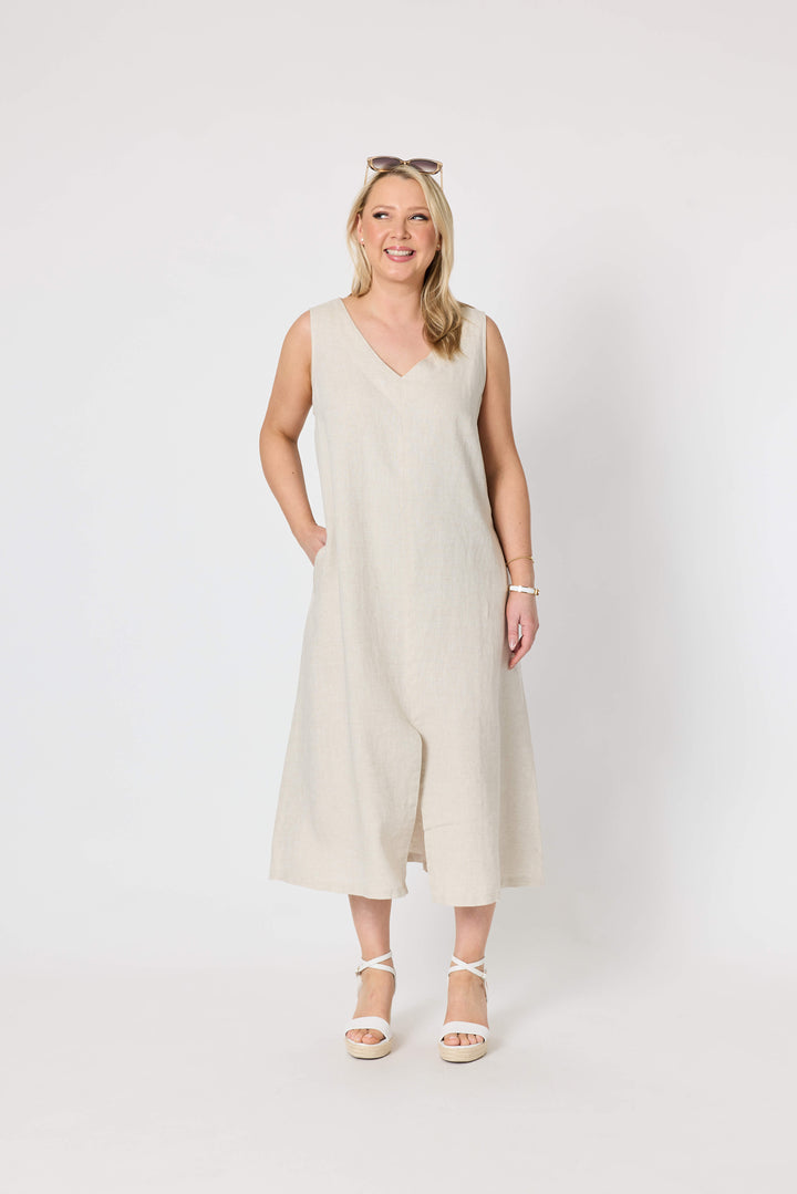 Gordon Smith Ava Linen V-neck Dress - Natural