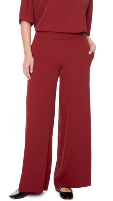 Solid Vegan Silk Wide Leg Pant - Shiraz/Black