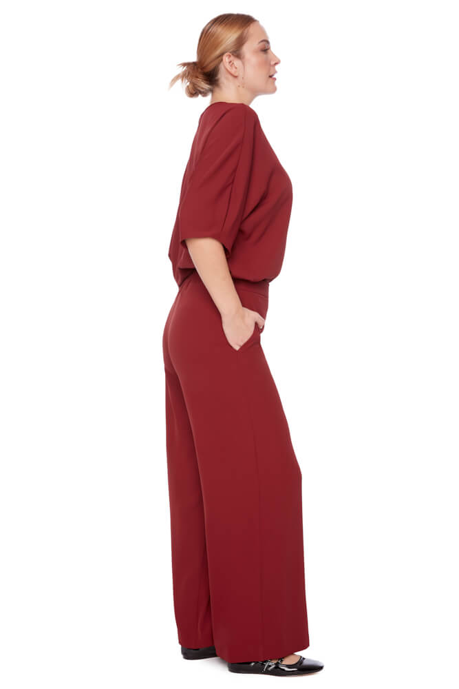 Solid Vegan Silk Wide Leg Pant - Shiraz/Black