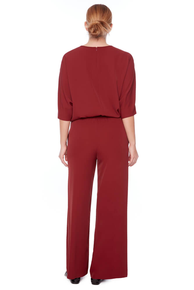 Solid Vegan Silk Wide Leg Pant - Shiraz/Black