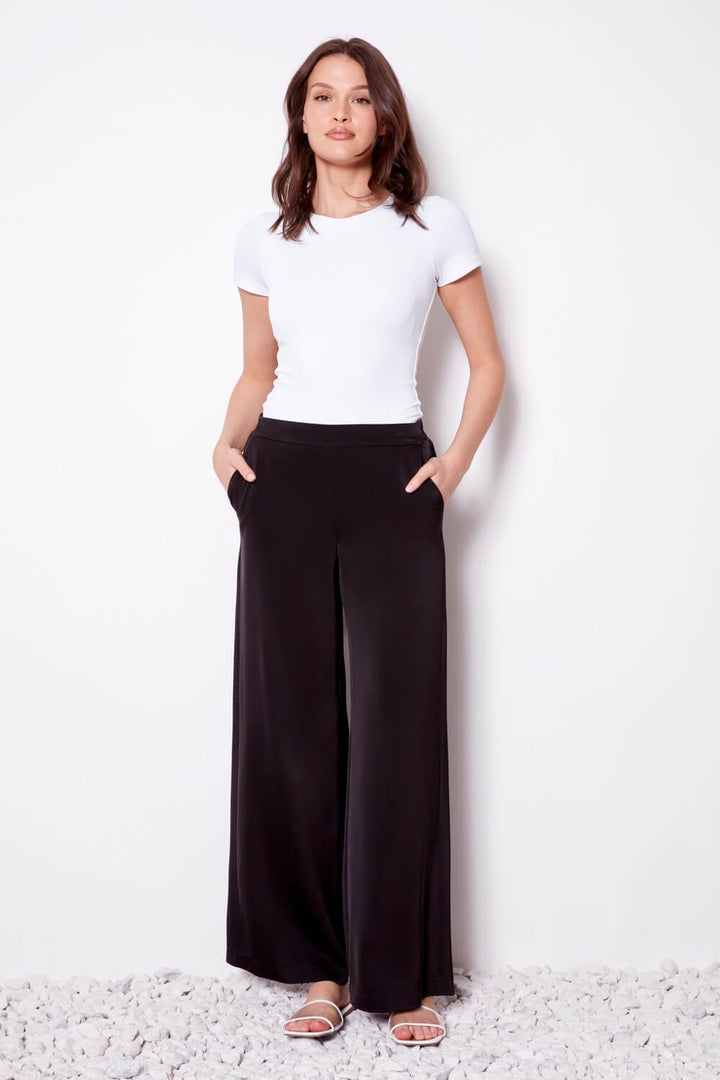 Belize Satin Wide-Leg Full Length Pant - Black