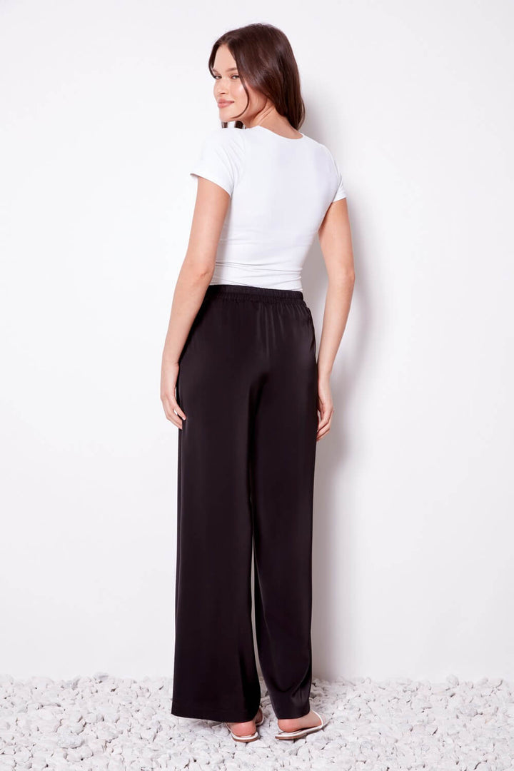 Belize Satin Wide-Leg Full Length Pant - Black