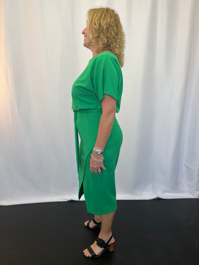 Belted Knee Length Dress - Green 231015