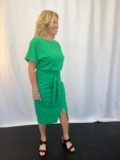 Belted Knee Length Dress - Green 231015