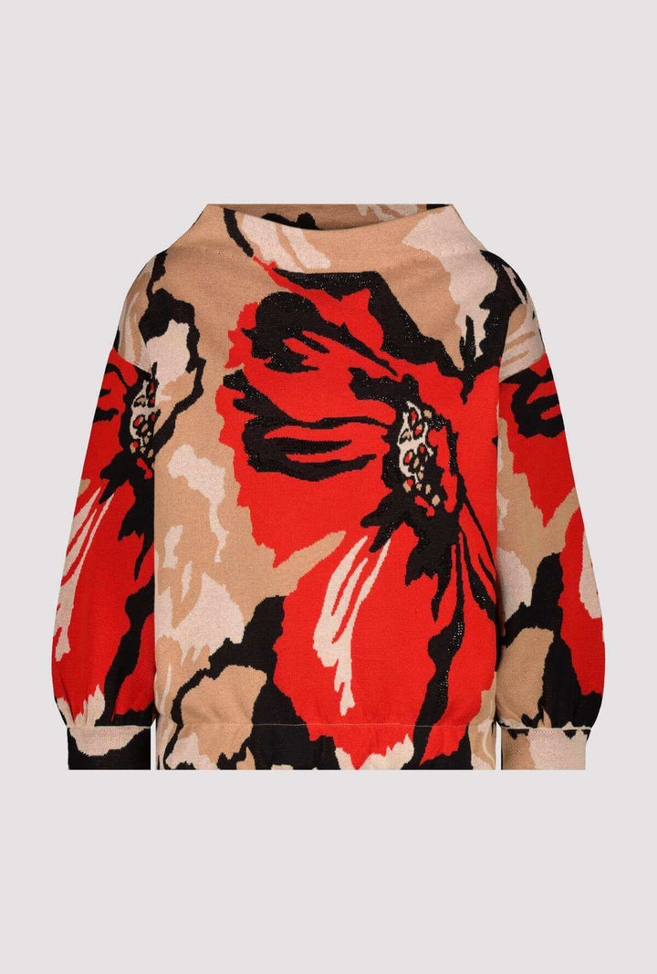 Jacquard Floral Sweater-Biscuit/Red