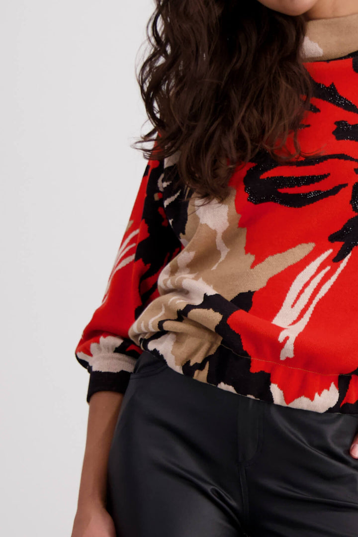Jacquard Floral Sweater-Biscuit/Red