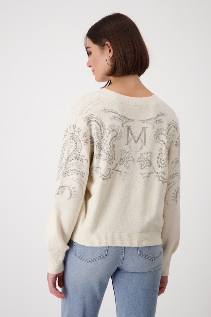Sand Shell V Neck Glitter Reversable Pullover - Sand