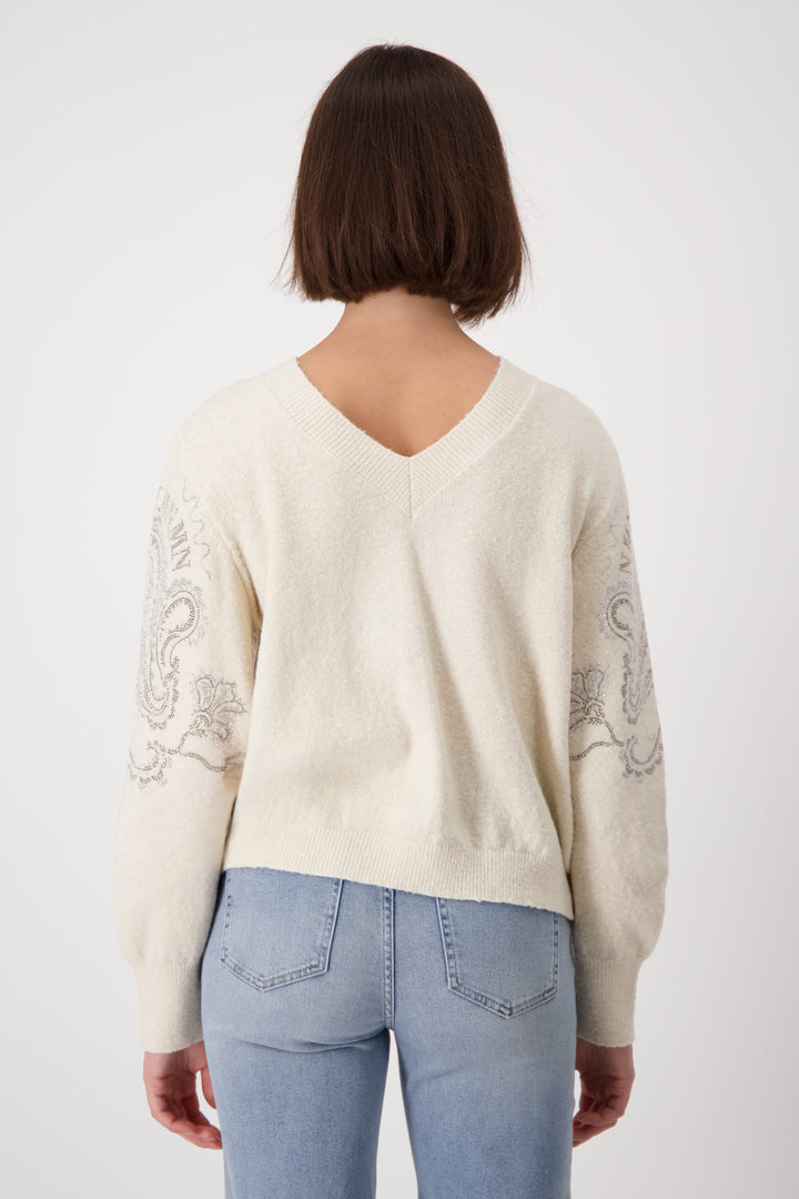 Sand Shell V Neck Glitter Reversable Pullover - Sand