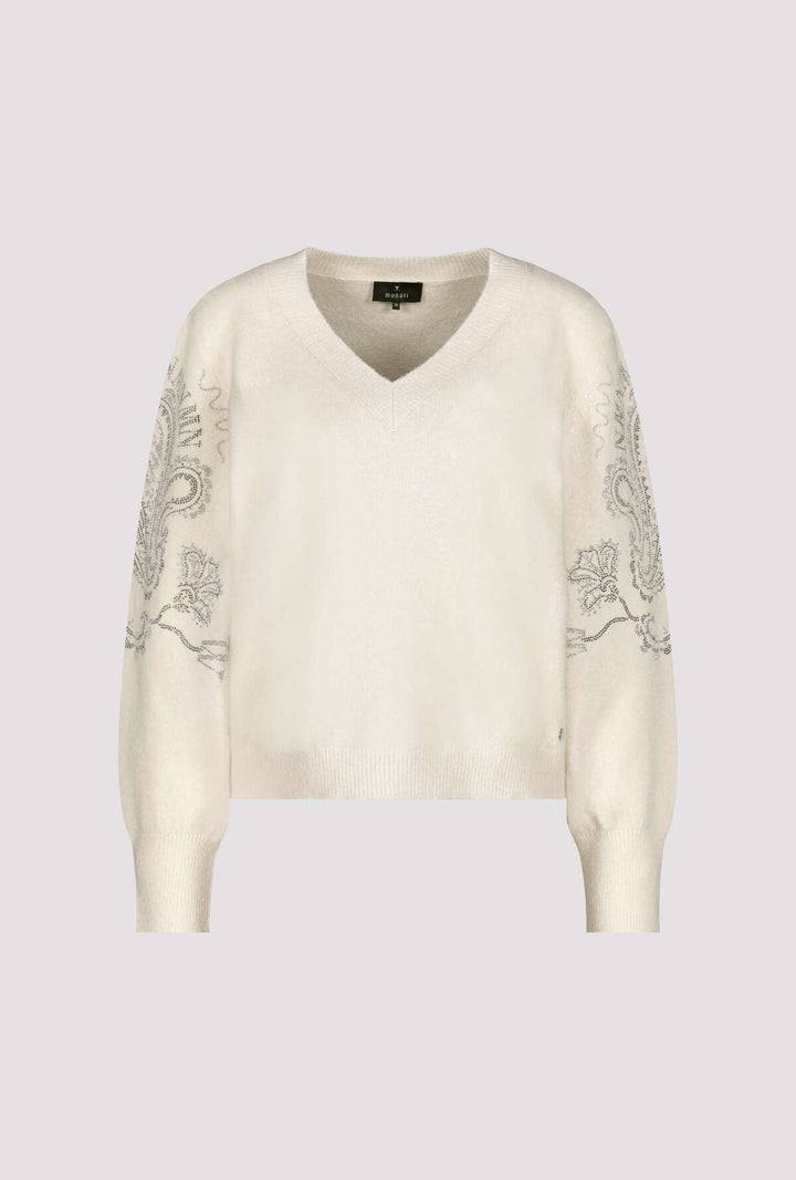 Sand Shell V Neck Glitter Reversable Pullover - Sand