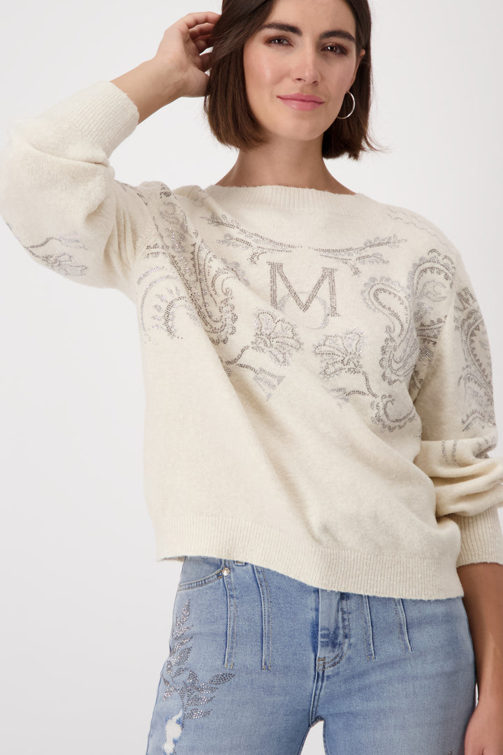 Sand Shell V Neck Glitter Reversable Pullover - Sand