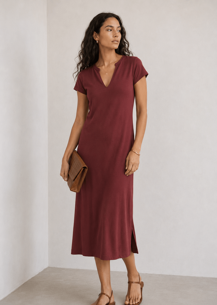 Burgendy Cap Sleeve Midi Dress Size 12