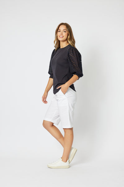 Santorini Cotton Shorts- White/Navy