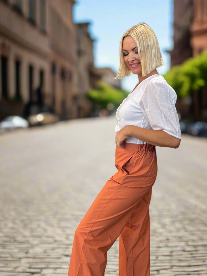 Terracotta Poplin Wide leg Pant