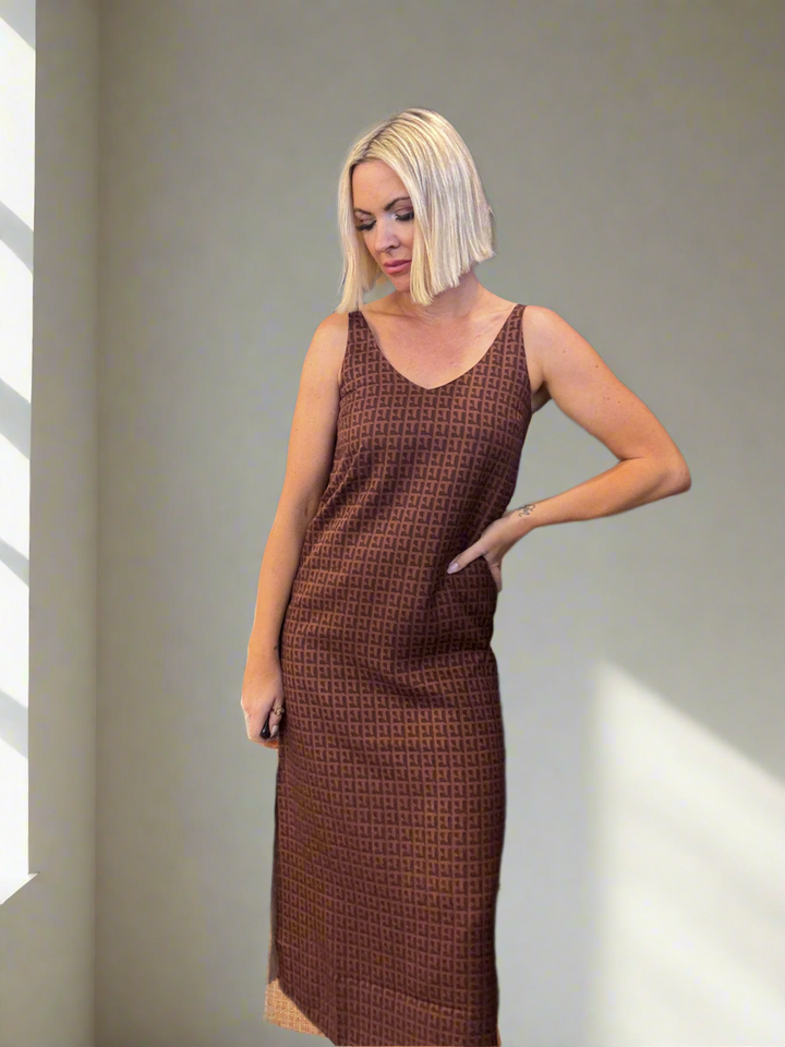 Chocolate Tencel V Neck Dress