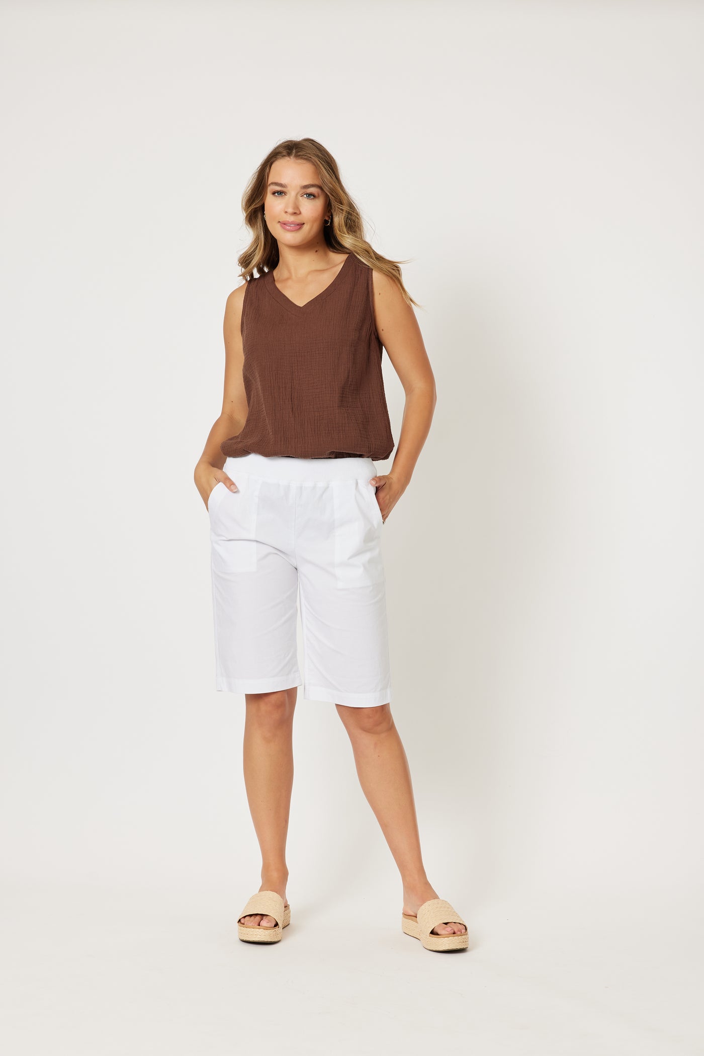 Santorini Cotton Shorts- White/Navy