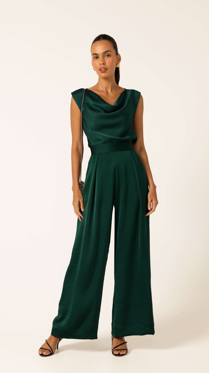Luxe Pleated Wide Pant - Emerald