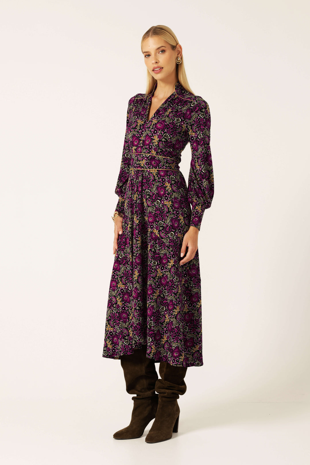 Bouquet Midi Dress - Plum Flower