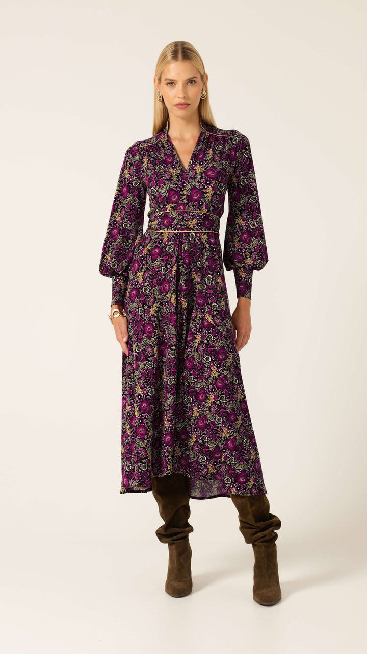 Bouquet Midi Dress - Plum Flower