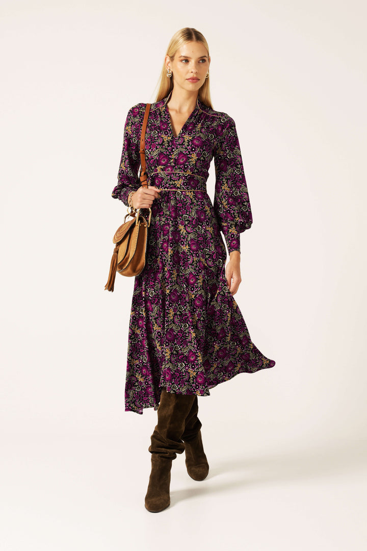 Bouquet Midi Dress - Plum Flower