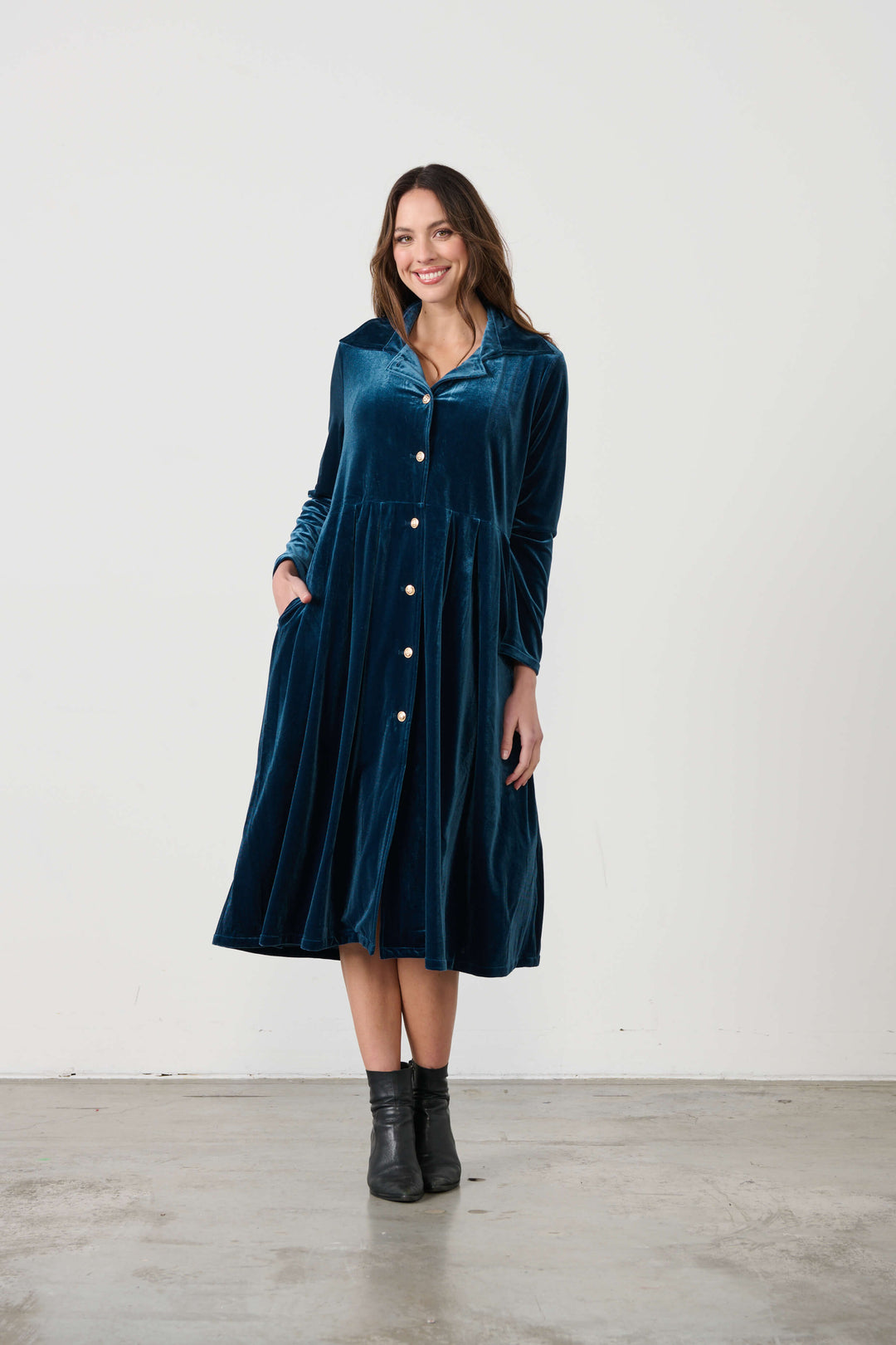 Luxurious Velvet Shirt Dress - Blue/Green