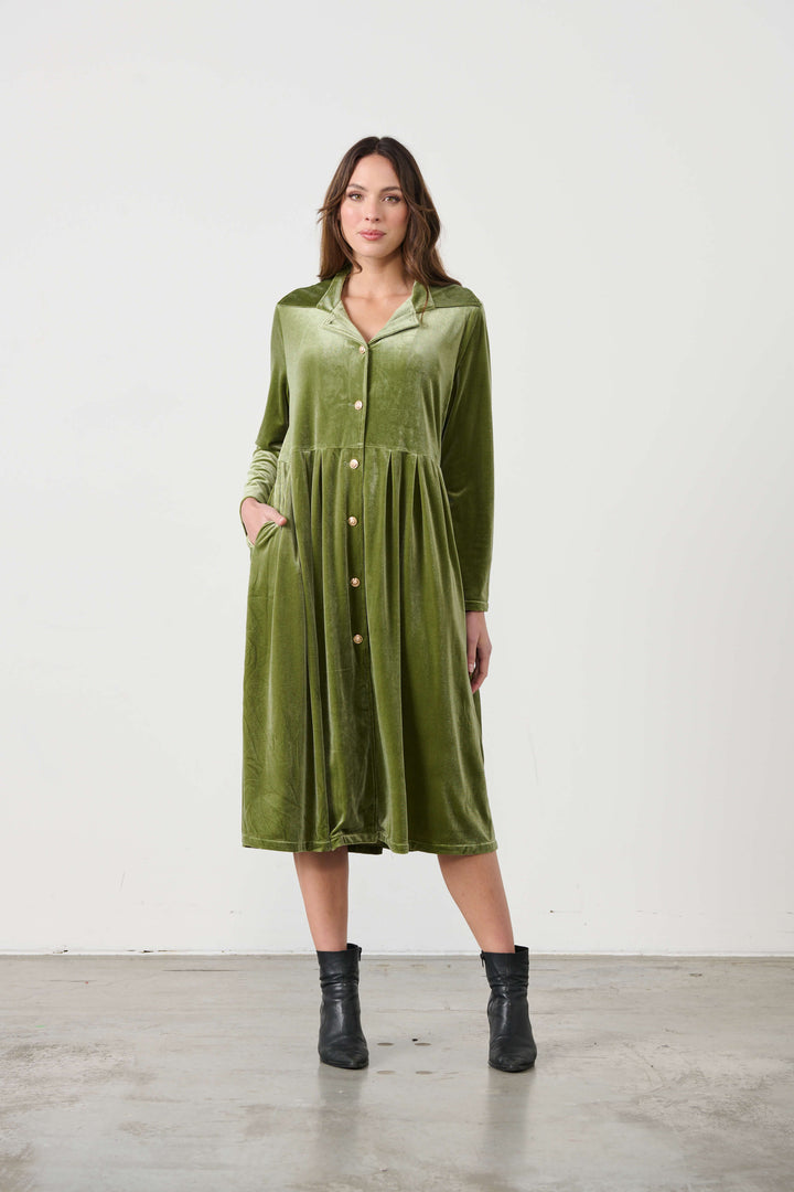 Luxurious Velvet Shirt Dress - Blue/Green