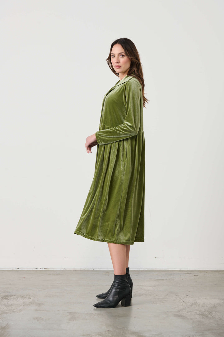 Luxurious Velvet Shirt Dress - Blue/Green