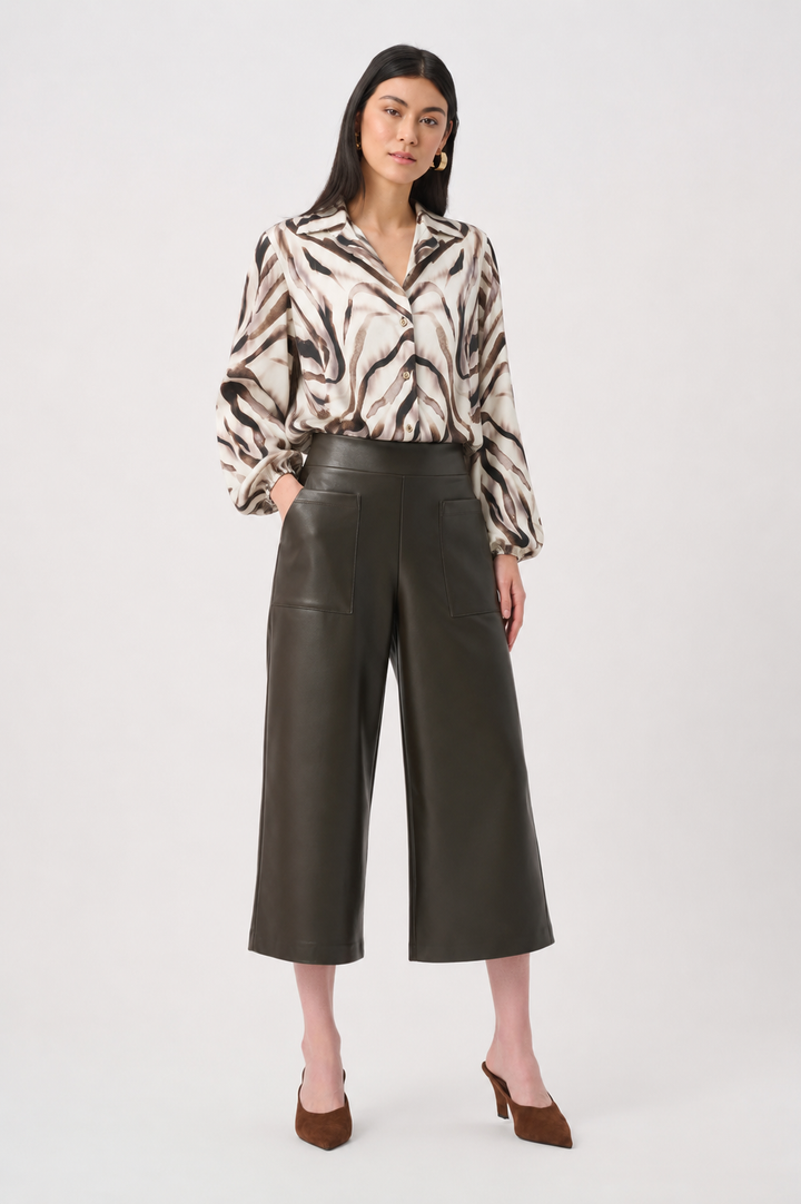 Neutral Ground Recycled Satin Animal Print Draped Top 263057